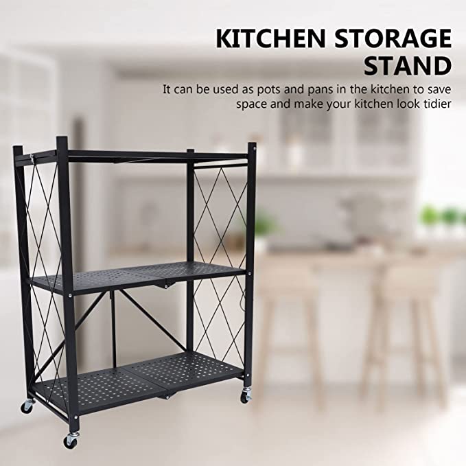 Multifunctional Foldable Organizer Rack with Caster Wheels - 3 Layer