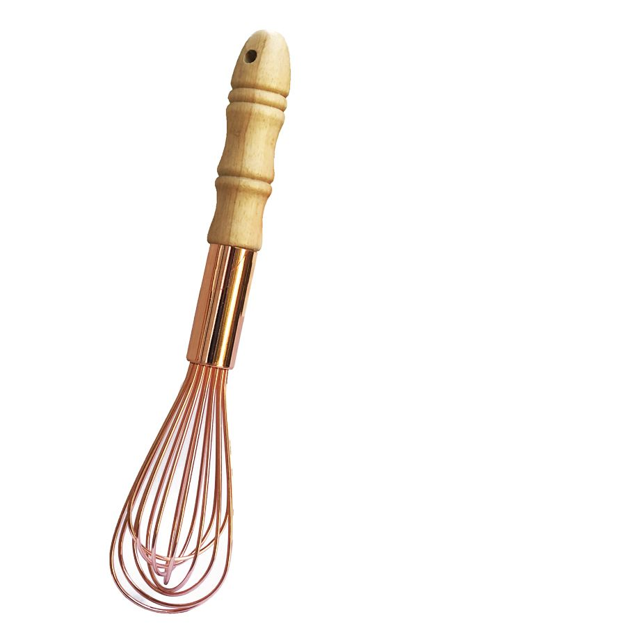 Hand Held Stainless Steel Rose Gold Whisk with Wooden Handle