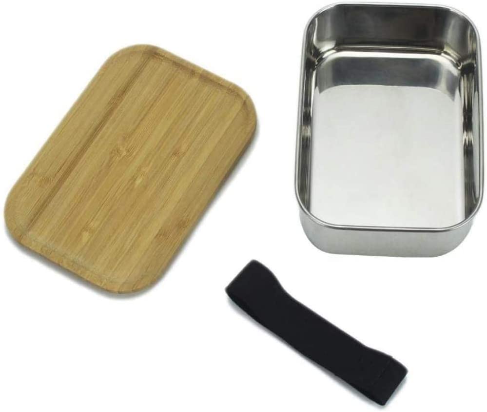 Stainless Steel Lunch Box with Square Bamboo Sushi Box with  Wooden Lid