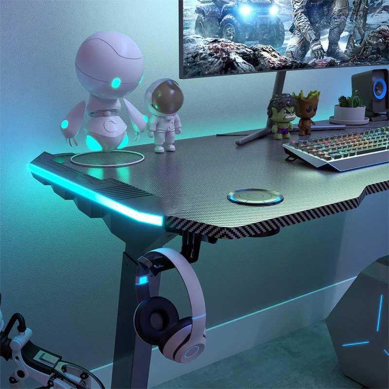 Angled Electric Height Adjustable Gaming Desk With RGB Lighting