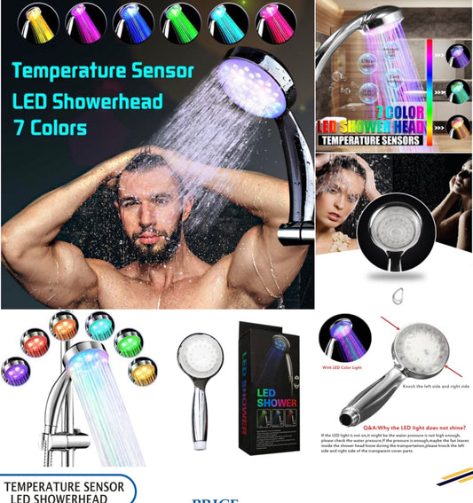 Shower Head LED Rainfall Shower Sprayer Automatically Color-Changing Temperature