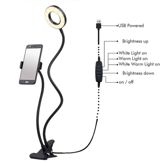 LED Ring Light | Attached Cellphone Stand | Desk clamp