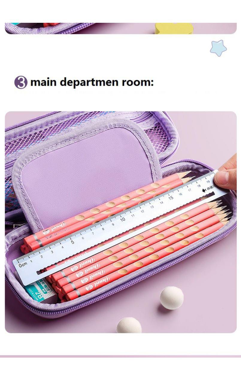 3D Cute Pencil Case For Kids 3 Compartments - Pink