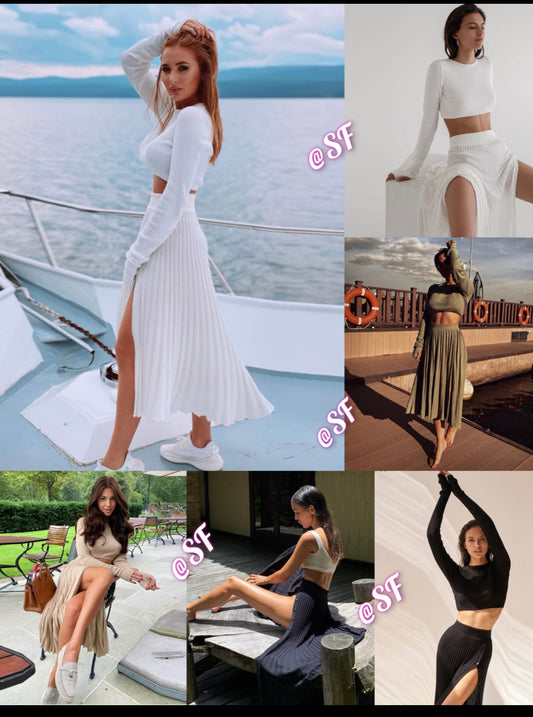 Womens pleated slit skirts