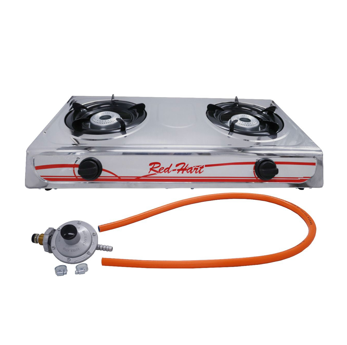 2 Burner Stainless Steel Gas Stove + Free Hose  & Regulator