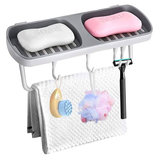 Soap Box Soap Holder Drain Soap Box Double Sponge Holder Tray with 3 Hooks