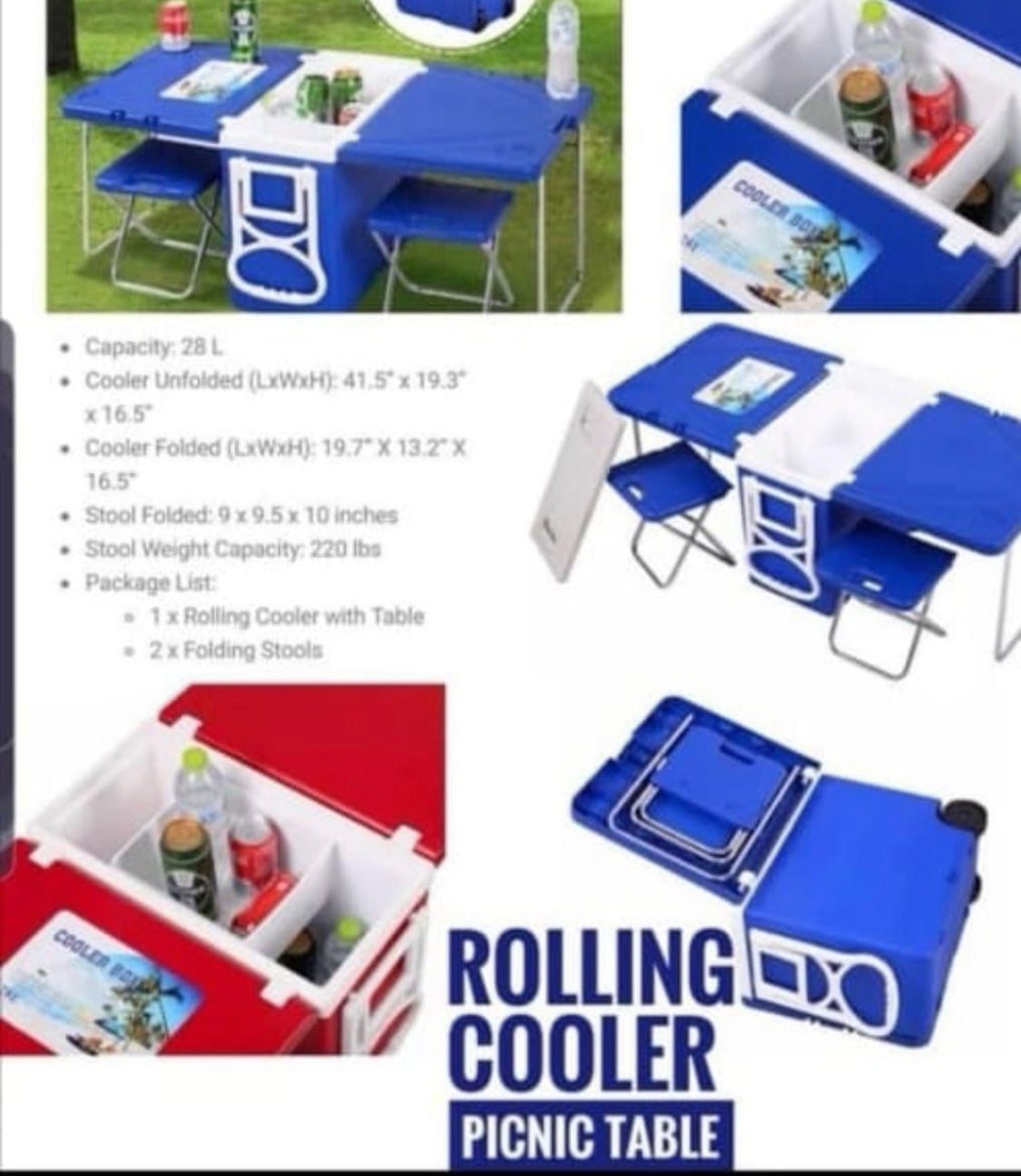 Folding Cooler Box With Table & Chair 28L