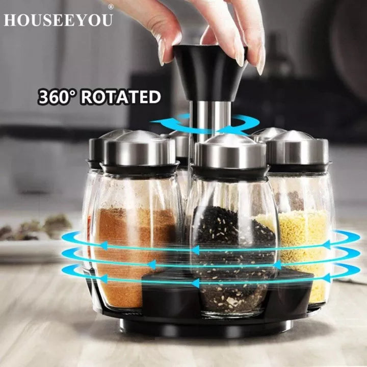 6pcs Rotating Spice Jar Rotating - Glass Bottles Seasoning