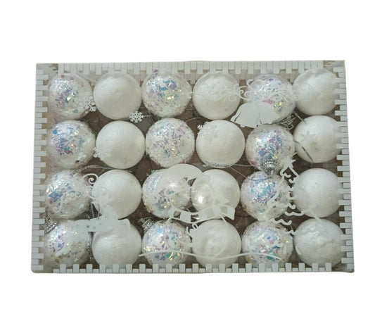 White Assorted Glitter Christmas Baubles