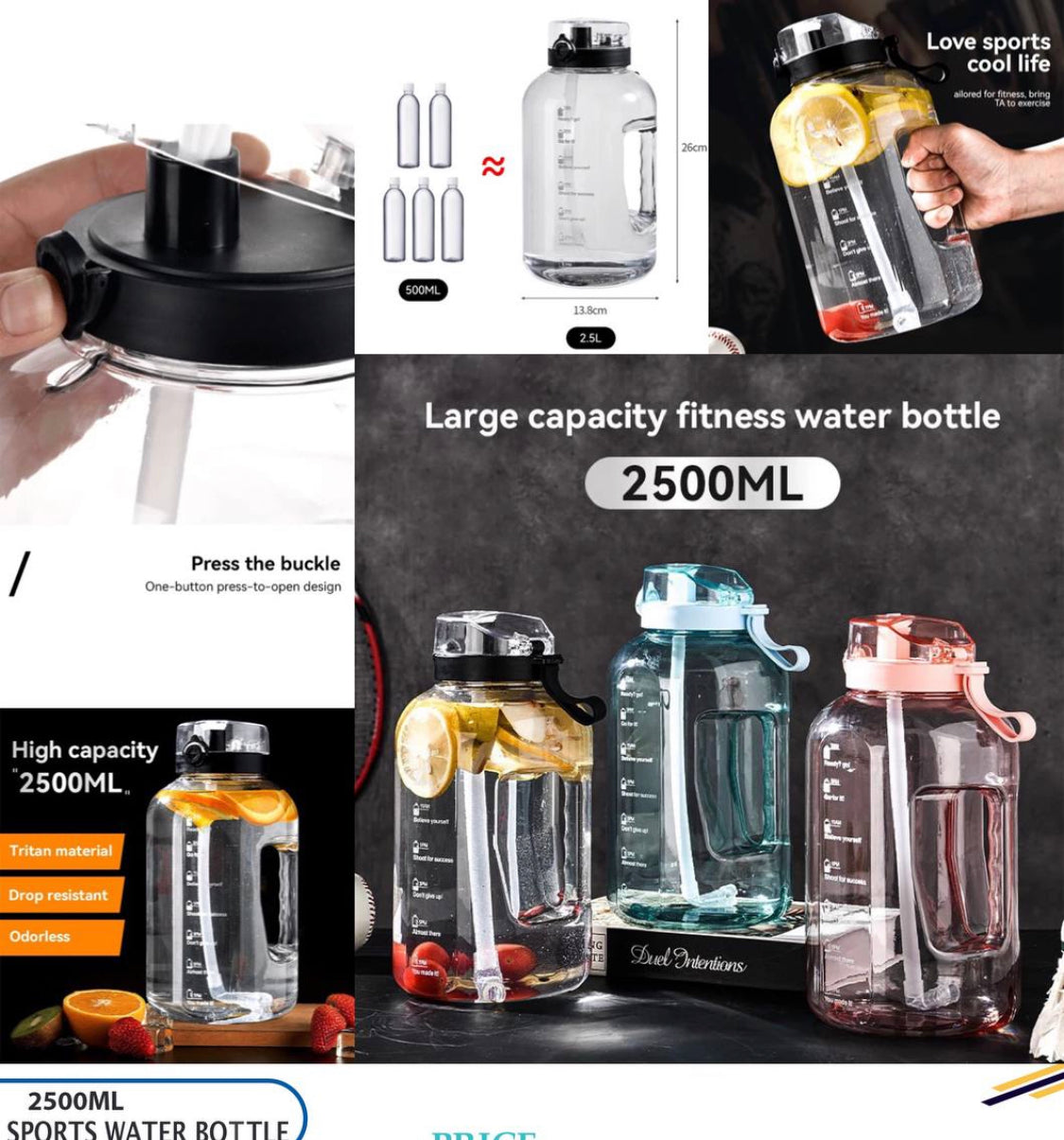 Fitness/Hiking Water Bottle 2.5L