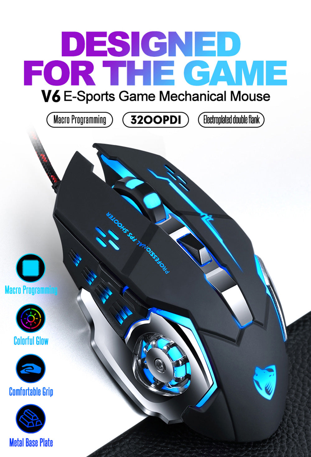 T-Wolf V6 Gaming Design RGB Mouse