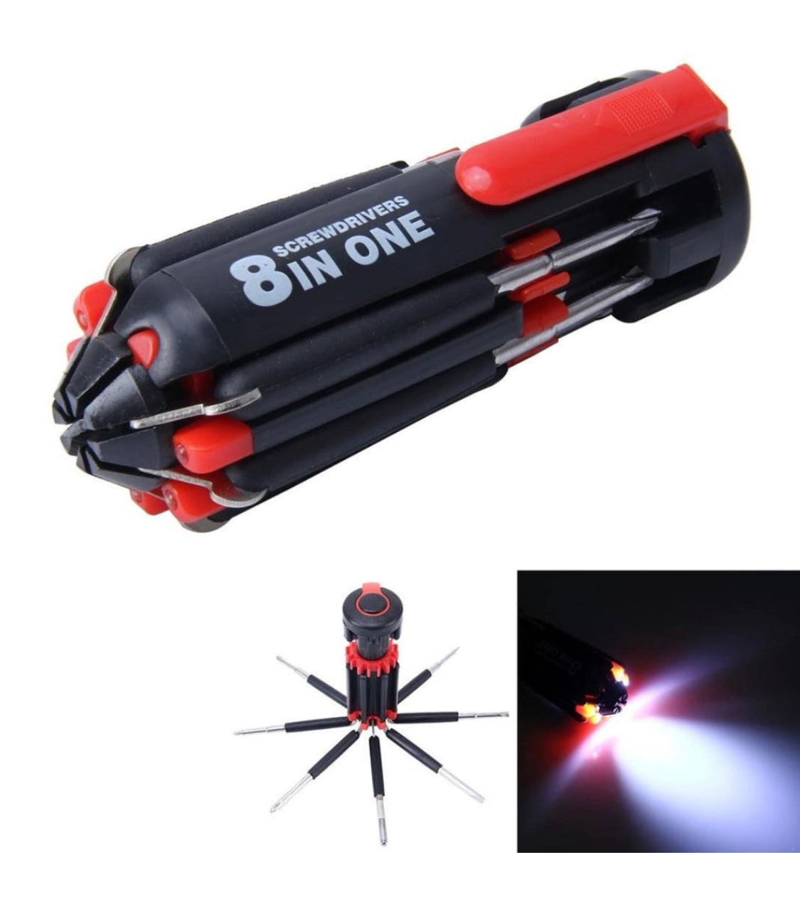 8 Screwdrivers In 1 Tool with Worklight and Flashlight