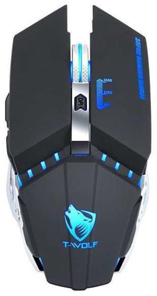 T-wolf Q15 Wireless Gaming Mouse Rechargeable Silent Colorful Light - Black Tech