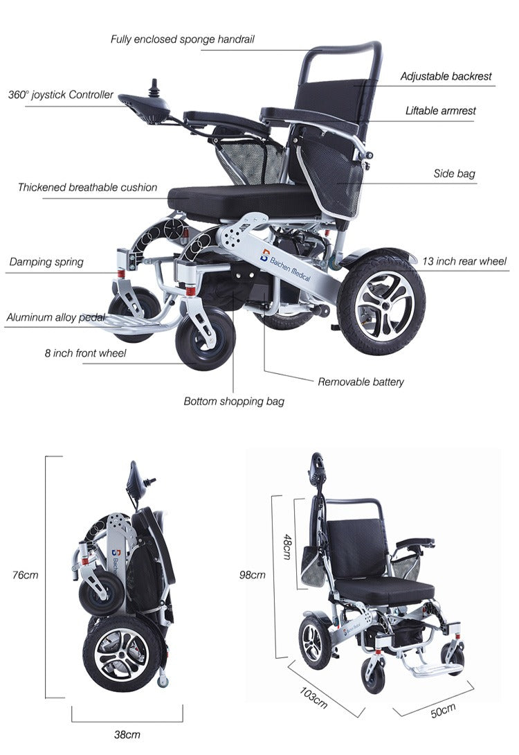 Auto Folding Multifunctional Aluminum Alloy Portable Electric Wheelchair