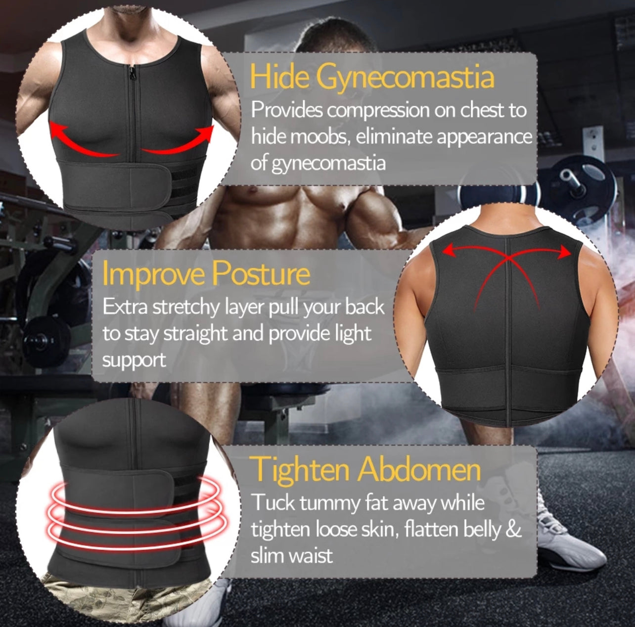 Hot Waist Trainer Neoprene Men Body Shaper Tummy Control Vest