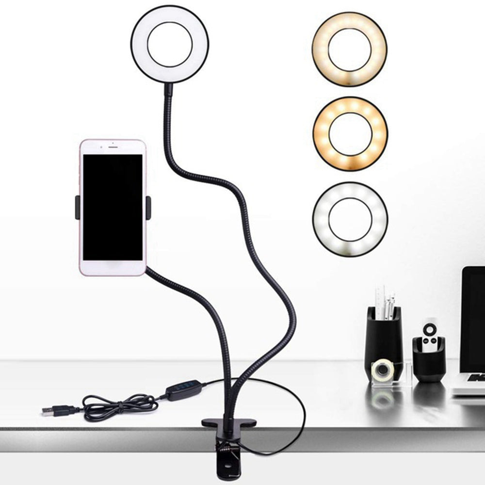 LED Ring Light | Attached Cellphone Stand | Desk clamp