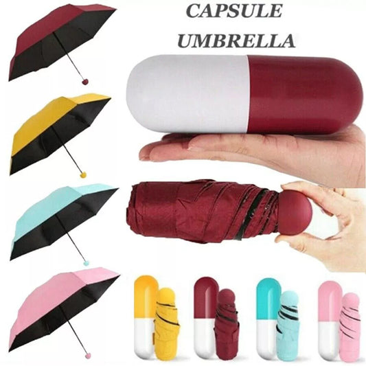 7" Mini Folding Umbrella With Cute Capsule Case -Multi Color