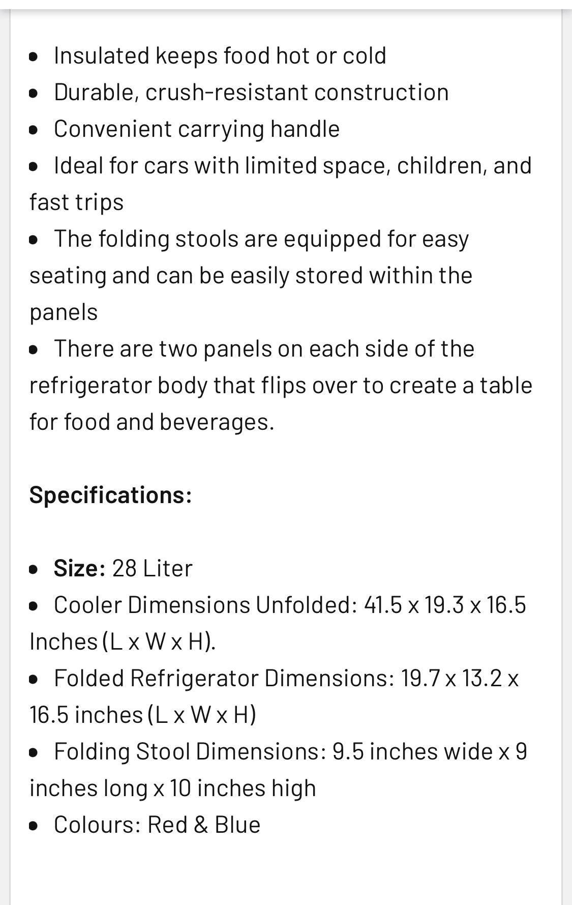 Folding Cooler Box With Table & Chair 28L