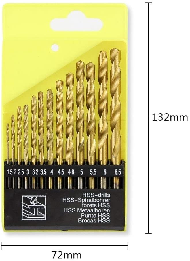 13pc 1.5-6.5mm Round Shank Twist Drill Bit Set Titanium