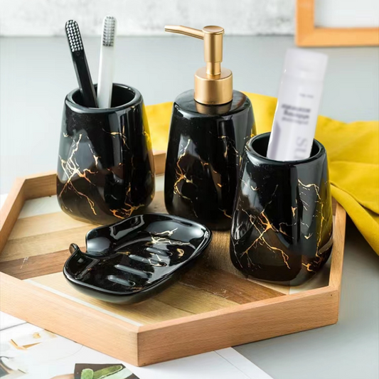 Soap Dispenser, Dish and Utility Holder Bathroom Set – Marble Print