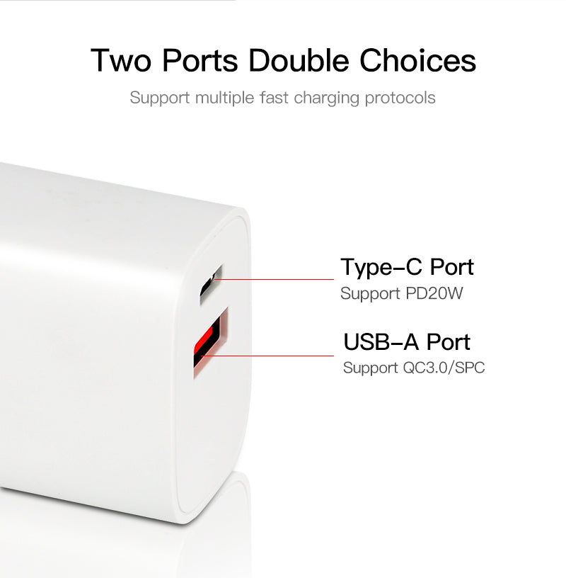 Dual Port QC 3.0 PD20W USB Fast Charging Adapter