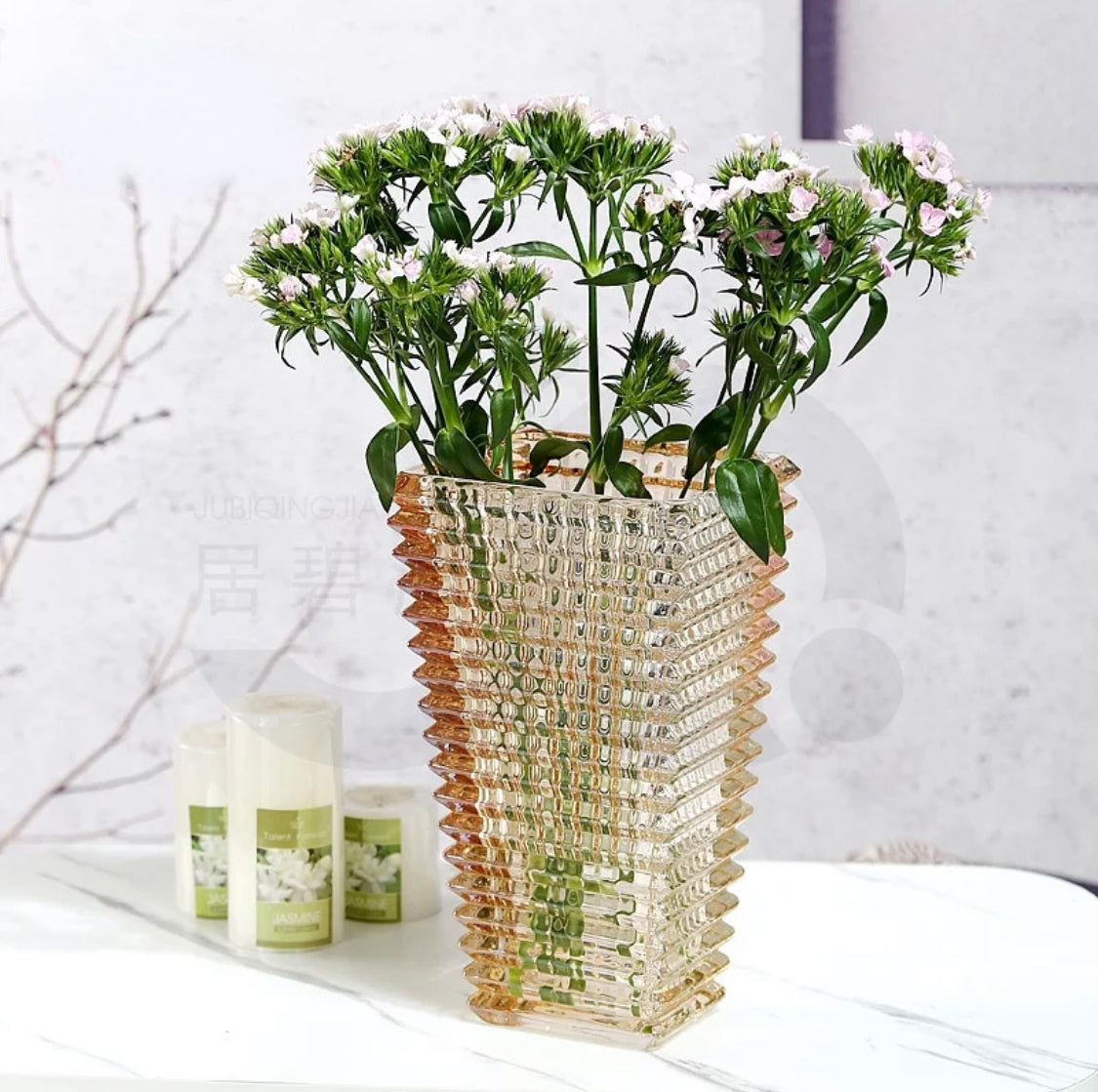 Luxury Creative European Style Glass Vase Dry Flower Tabletop Ornament Deco