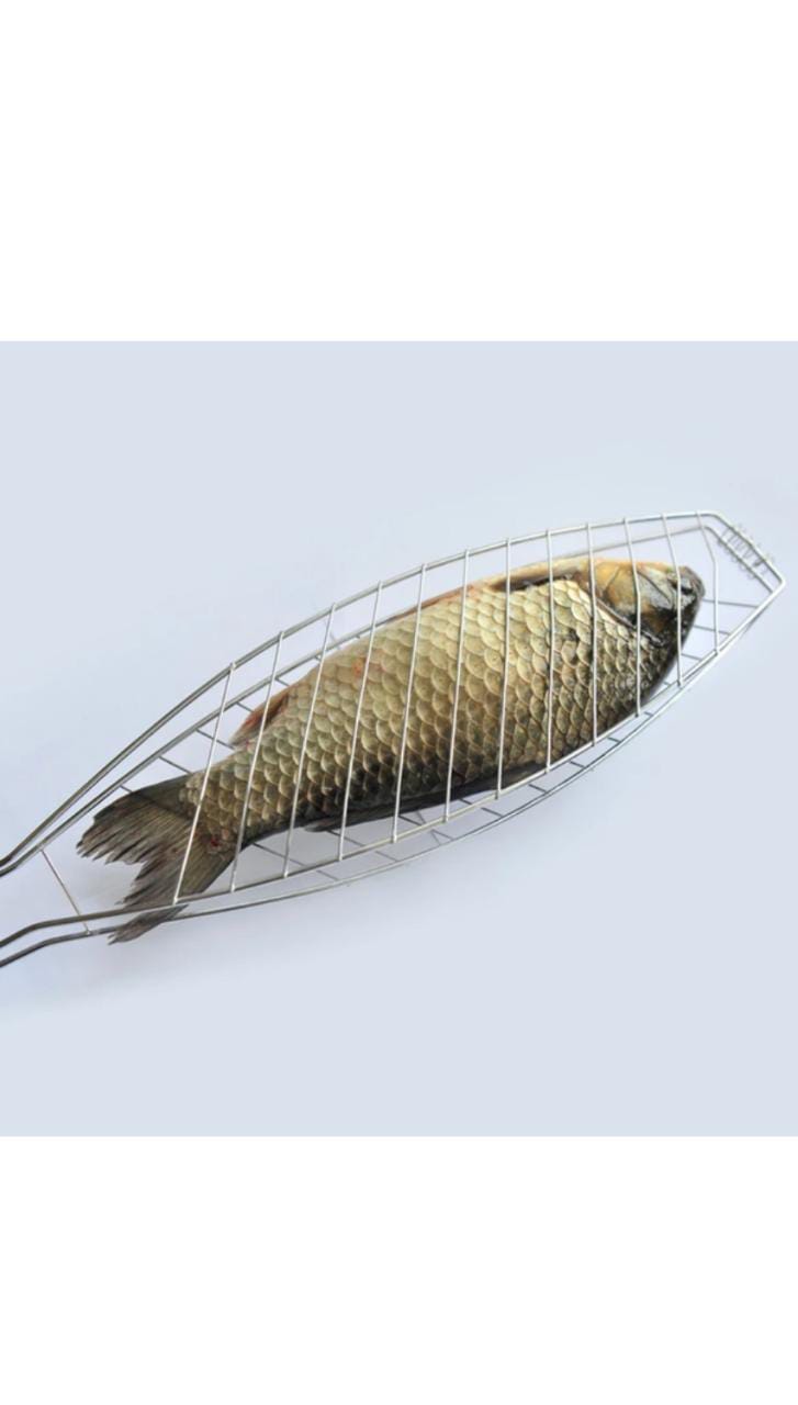 Stainless Steel BBQ Fish Grill Net With Wooden Handle