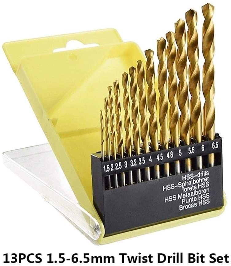 13pc 1.5-6.5mm Round Shank Twist Drill Bit Set Titanium