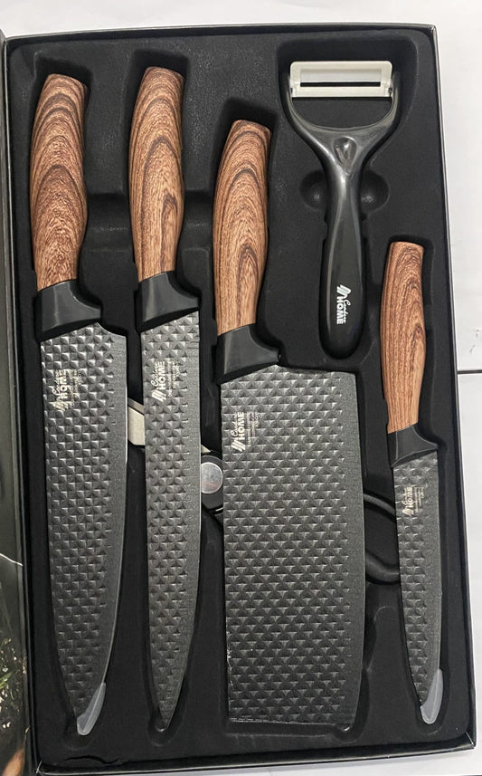 6 PC Wooden Finish Knife Set ( Black)