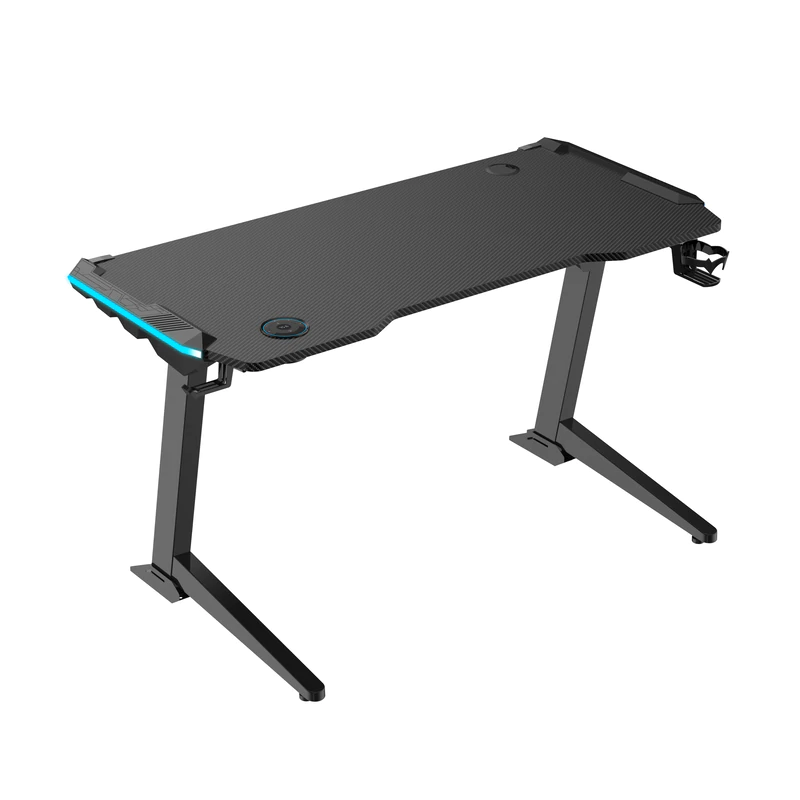 Angled Electric Height Adjustable Gaming Desk With RGB Lighting