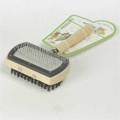 Wooden Handle Pet Double Brush