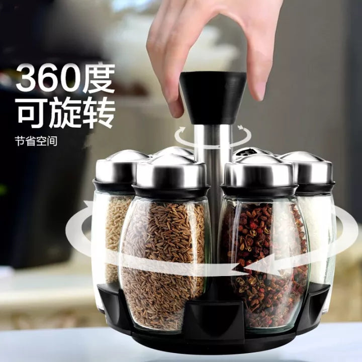 6pcs Rotating Spice Jar Rotating - Glass Bottles Seasoning