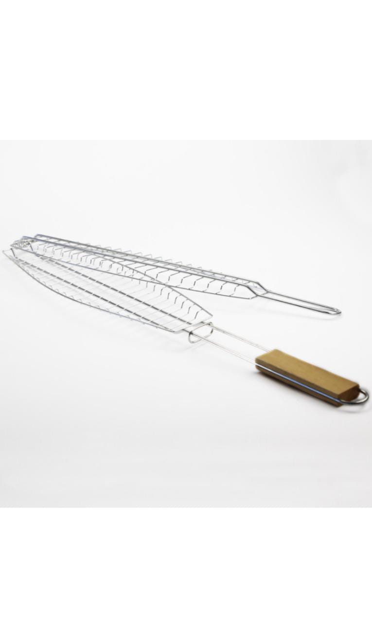 Stainless Steel BBQ Fish Grill Net With Wooden Handle