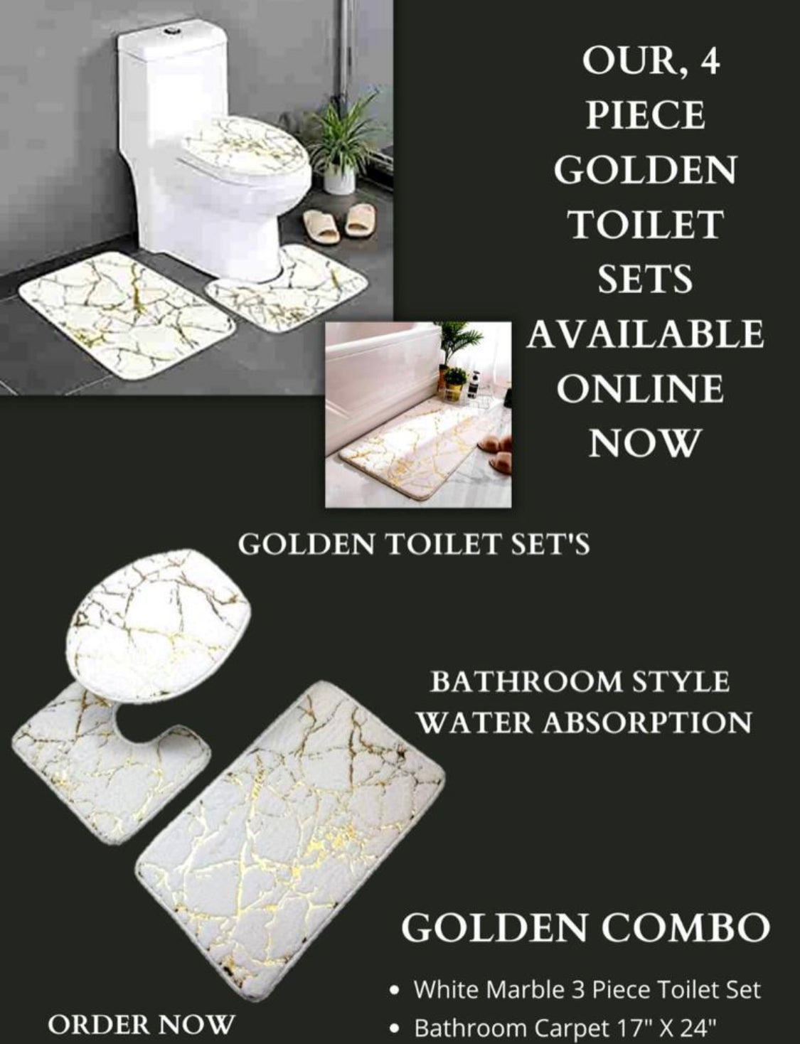 Golden Marble Toilet Set Combo