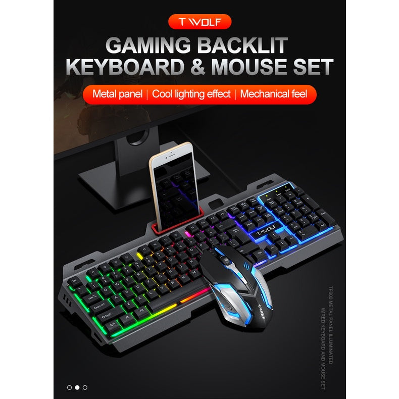 T-WOLF TF600 Metal Gaming Keyboard and Mouse Set