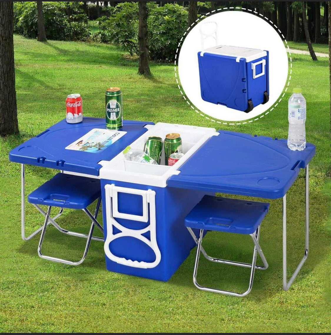 Folding Cooler Box With Table & Chair 28L