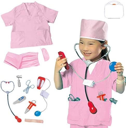 9PCS Kids Nurse Costume for Kids Girls Role Play Set Dress Up Hospital