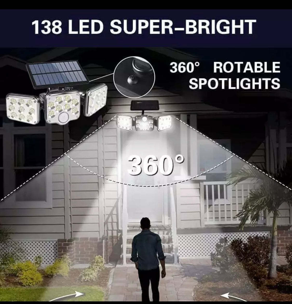 Triple LED Solar Wall Light Remote Control Motion Sensor Waterproof IP65 Lightin