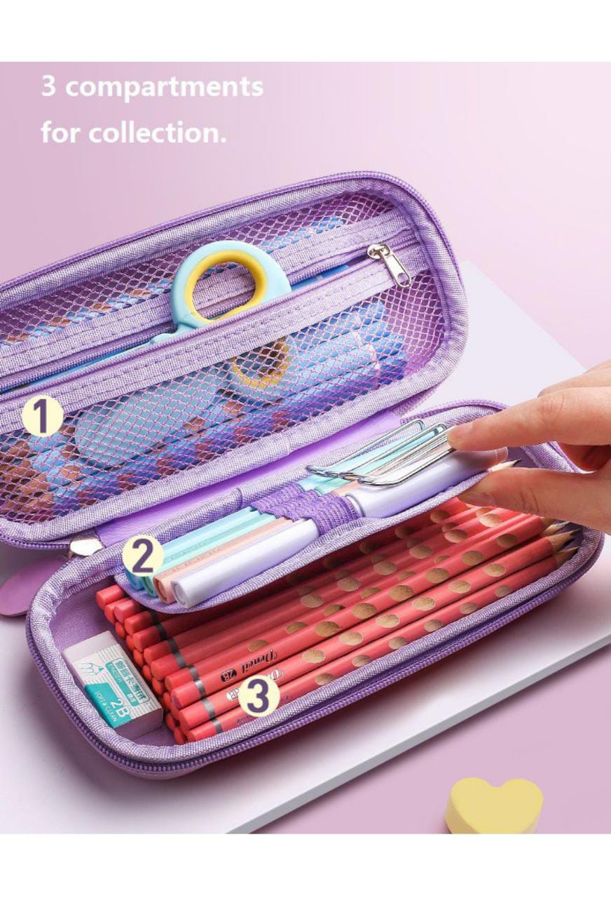 3D Cute Pencil Case For Kids 3 Compartments - Pink