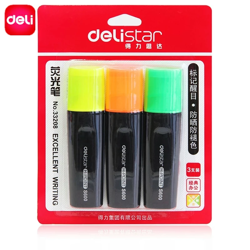 Deli 3 pcs Highlighter Fluorescent Color Marker Pen Text Separators