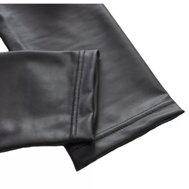 Ladies High Waist Leather Look Leggings-Medium