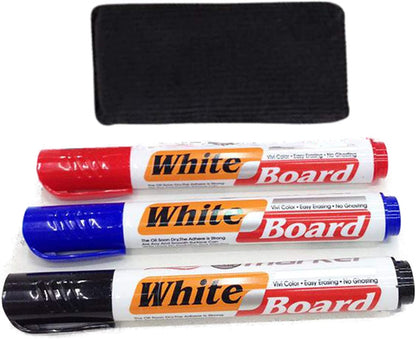 White Board Markers Pens Set of 3 Markers and a Duster