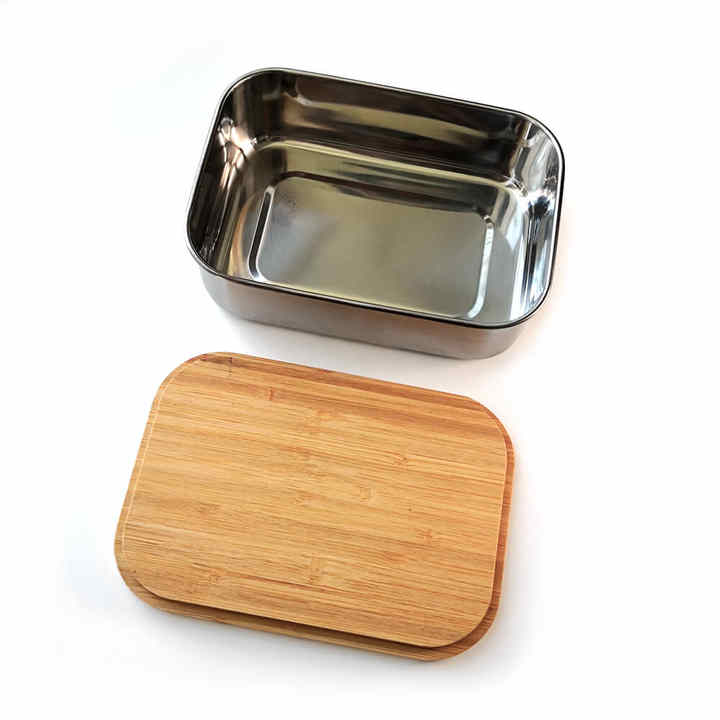 Stainless Steel Lunch Box with Square Bamboo Sushi Box with  Wooden Lid