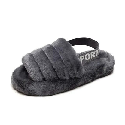 Fuzzy Slippers Slides with Strap for Women