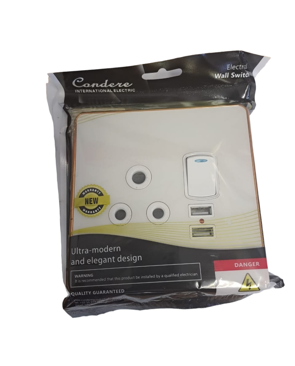 Condere Wall Socket with 2x USB Ports-White with gold lining