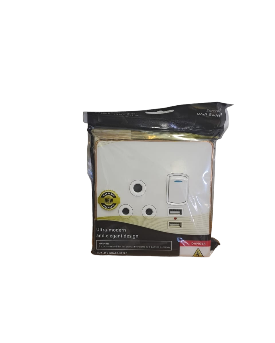 Condere Wall Socket with 2x USB Ports-White with gold lining