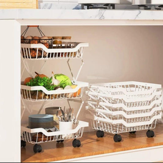 Stackable Fruit Vegetable Kitchen Basket Rack Storage 3 Tier Rolling Cart