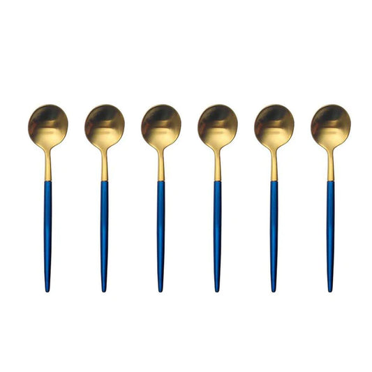 Blue and Gold Stainless Steel Teaspoons 6pcs