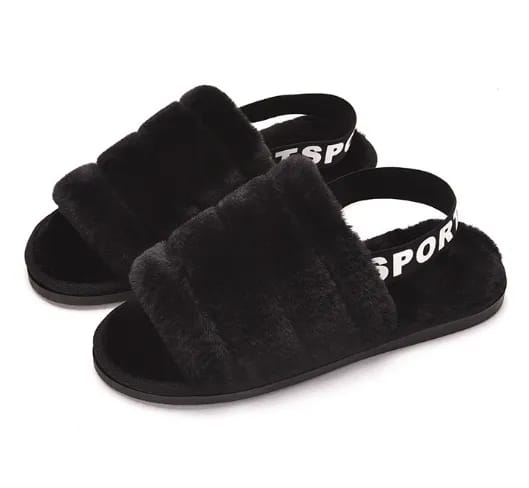 Fuzzy Slippers Slides with Strap for Women