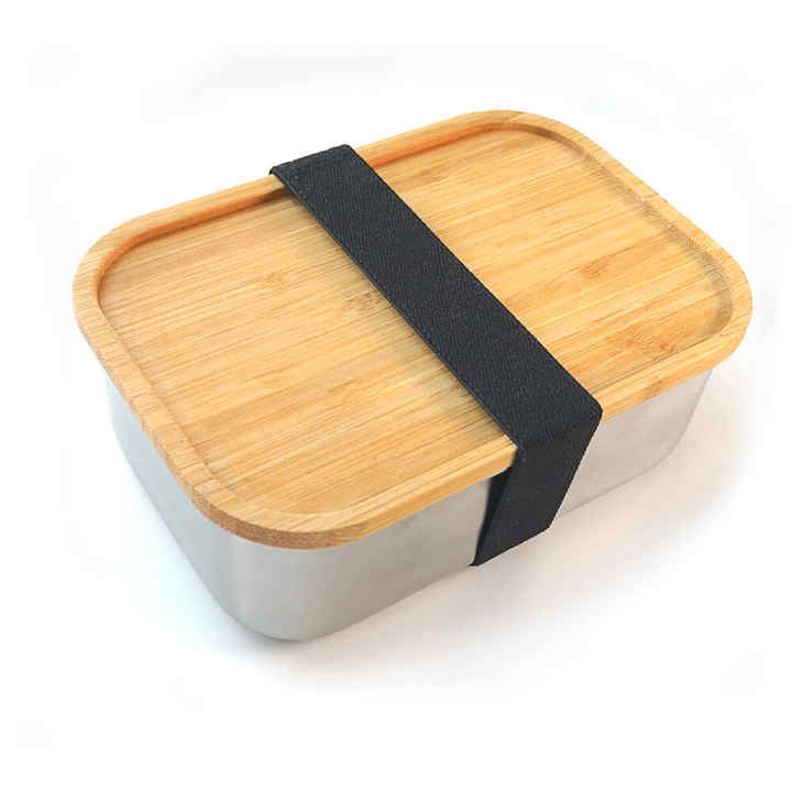 Stainless Steel Lunch Box with Square Bamboo Sushi Box with Wooden Lid ...